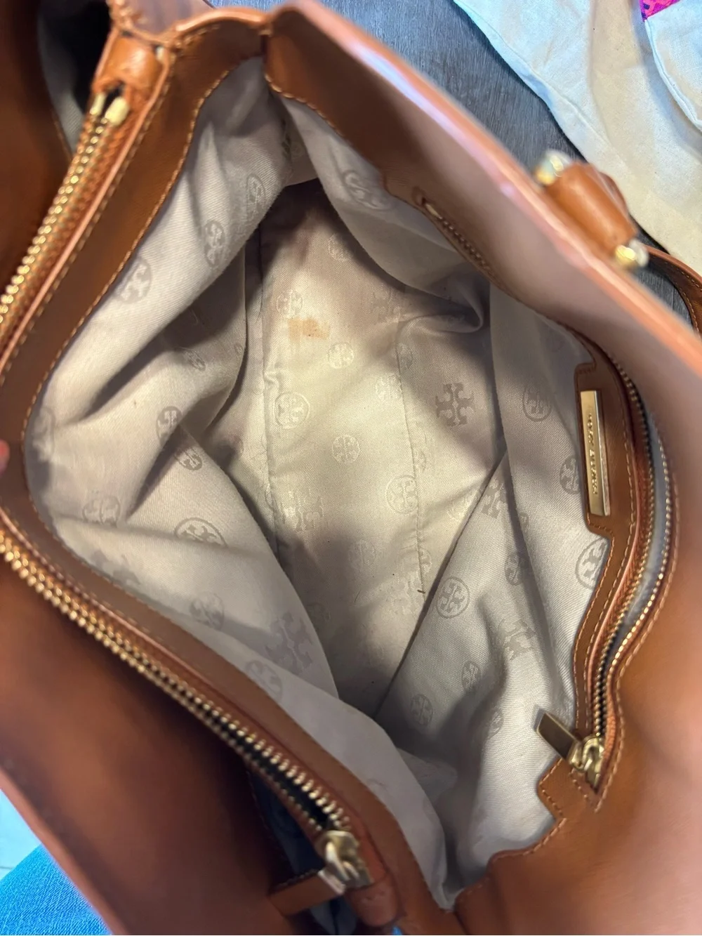 Tory Burch Cognac Leather Dome Satchel with Gold Hardware